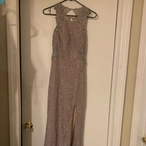 Lace Gray and Nude Prom Dress.